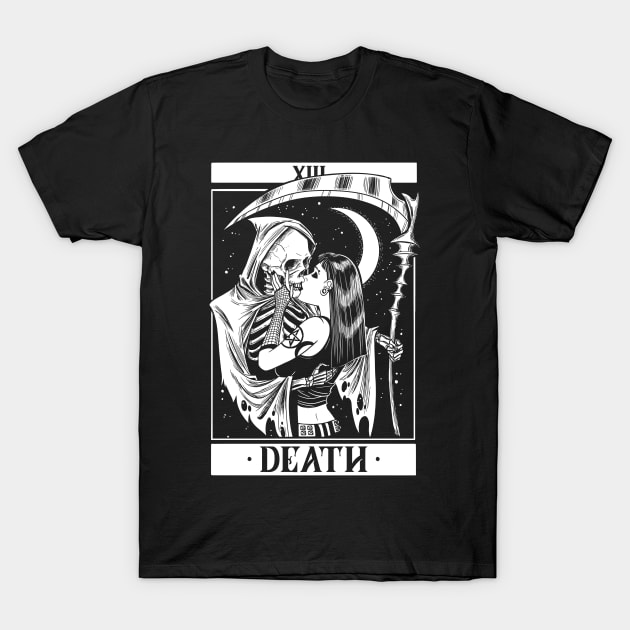 Blackcraft Vintage Death the Grim Reaper Kiss Tarot Card T-Shirt by Juandamurai